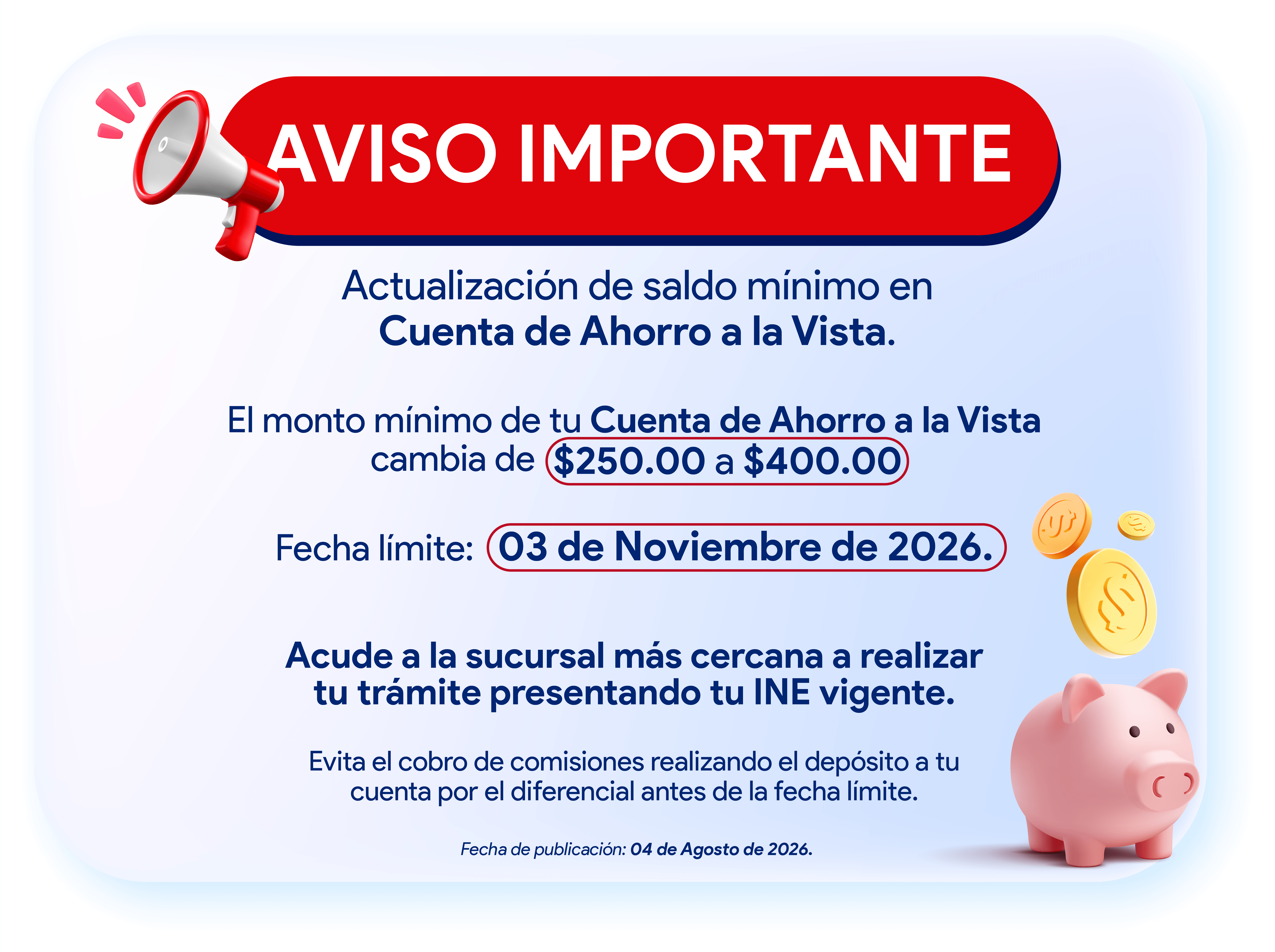 Aviso aumento ahorro a la vista.
