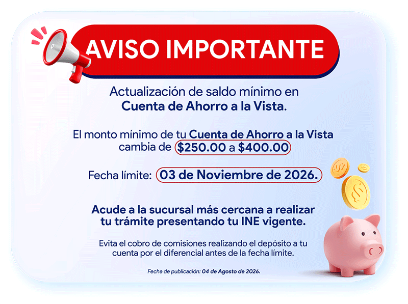 Aviso aumento ahorro a la vista.