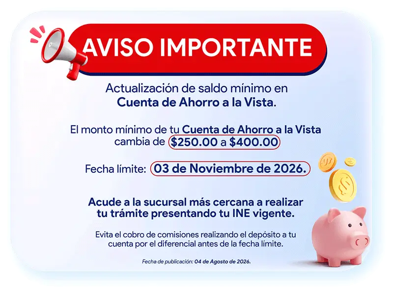 Aviso aumento ahorro a la vista.