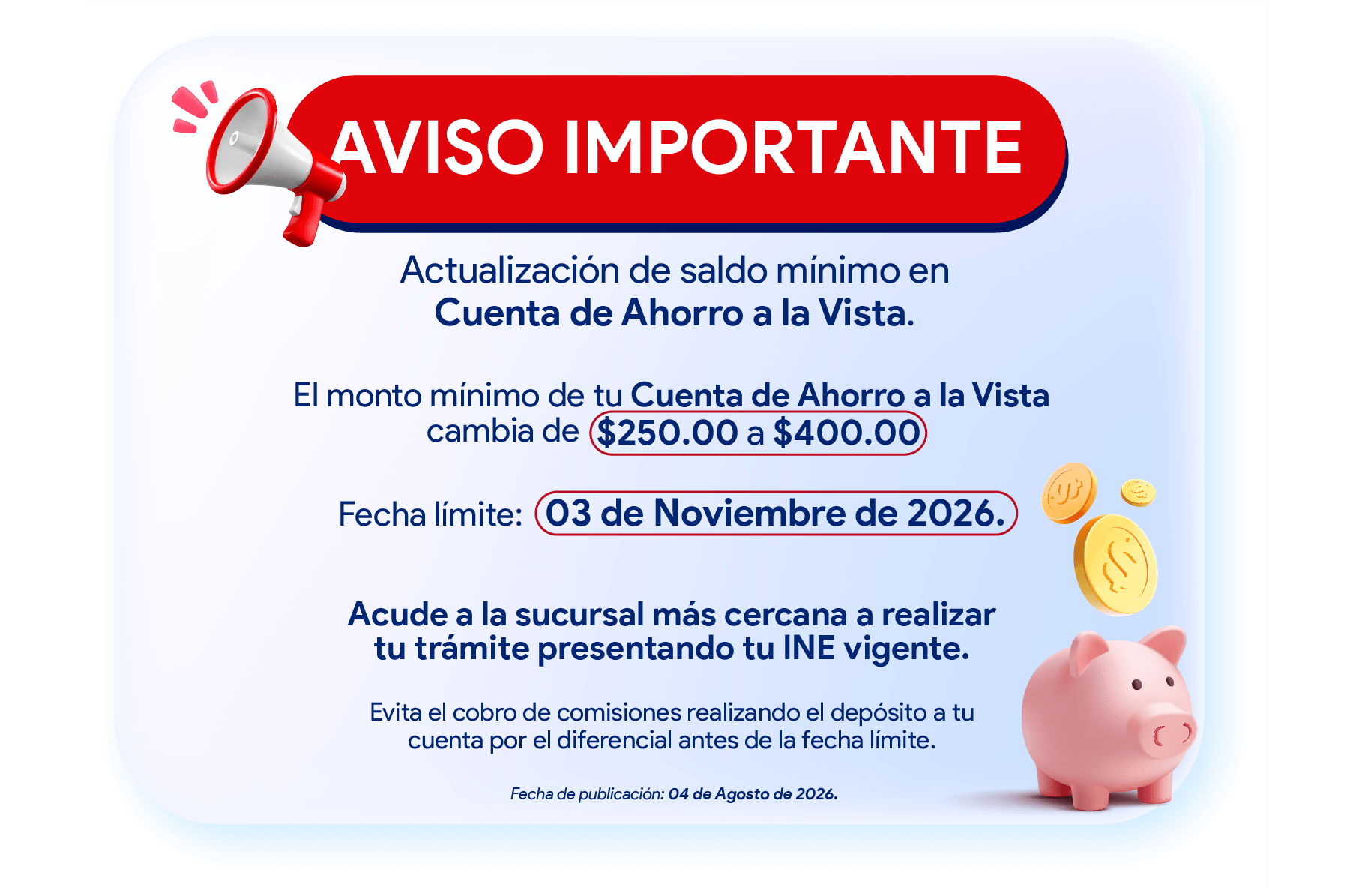 Aviso aumento ahorro a la vista.